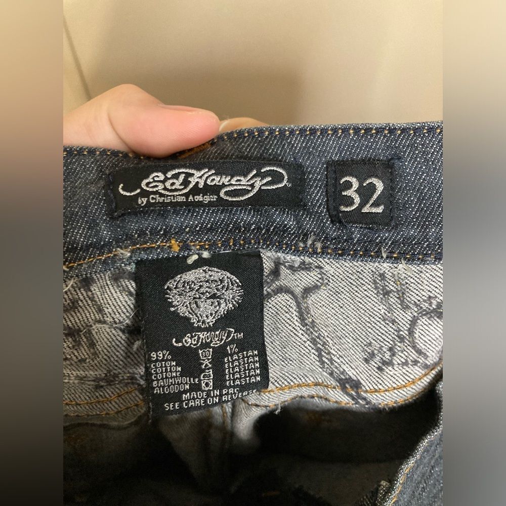 Y2K Ed Hardy Jeans Streetwear Embroidered Jeans Men's Size 32 - Picture 2 of 7